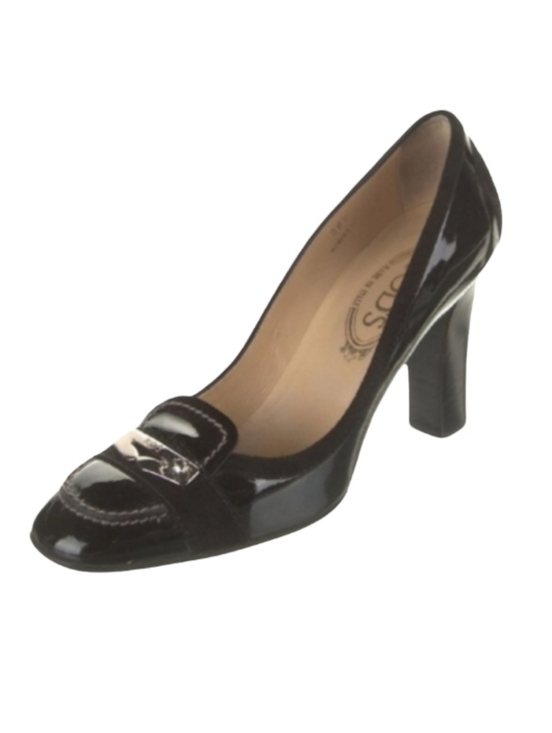 Tod's Shoes - Tod's Crystal Embellished Patent Leather/Suede Block Heel Penny Loafer Pumps